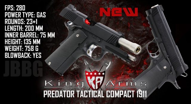 KING ARMS PREDATOR TACTICAL SHRIKE 1911 RAIL COMPACT AIRSOFT PISTOL